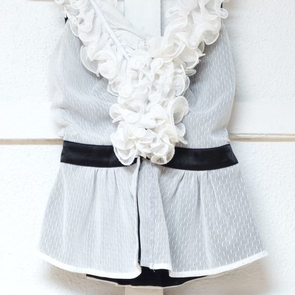 BEBE Farrah White Mesh Ruffle V-neck Swiss Dot Lace Halter Tank Top | Size XS - Picture 5 of 8